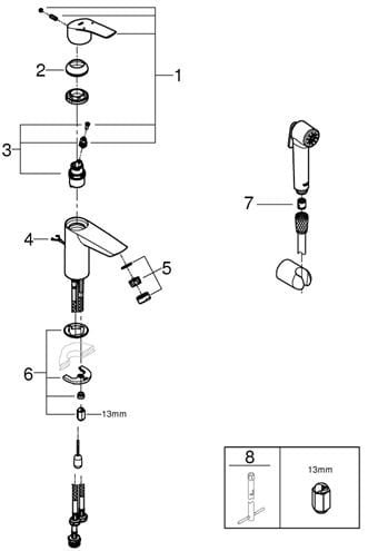 GROHE EUROSMART umyvadlová stojánková baterie, s bidetovou sprškou, chrom 23124003 Obrázek - fotka