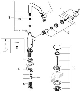 GROHE ESSENCE NEW umyvadlová stojánková baterie, s odtokovou soupravou, Water Saving, chrom 24182001 Obrázek - fotka