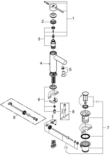 GROHE ESSENCE NEW umyvadlová stojánková baterie, s odtokovou soupravou, studený start, chrom 24183001 Obrázek - fotka