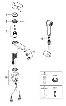 GROHE BAUEDGE umyvadlová stojánková baterie, s bidetovou sprškou, chrom 23757001 Obrázek - fotka