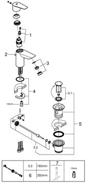 GROHE BAUEDGE umyvadlová stojánková baterie, s odtokovou soupravou, chrom 23328001 Obrázek - fotka