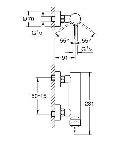 GROHE ESSENCE NEW sprchová nástěnná baterie, kartáčovaný hard graphite 25252AL1 Technický nákres