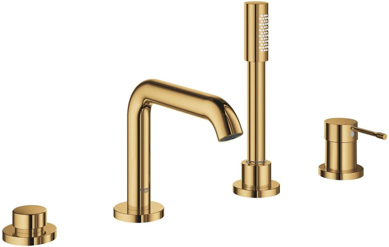 GROHE ESSENCE NEW baterie na okraj vany, 4-otvorová, s přepínačem, se sprchovou soupravou, cool sunrise 25251GL1 Obrázek - Hlavní obrázek