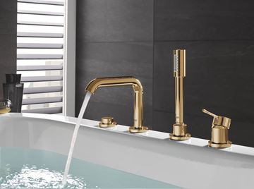 GROHE ESSENCE NEW baterie na okraj vany, 4-otvorová, s přepínačem, se sprchovou soupravou, cool sunrise 25251GL1 Obrázek - fotka