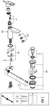 GROHE BAULOOP umyvadlová stojánková baterie, s odtokovou soupravou, SilkMove ES, chrom 23887001 Obrázek - fotka