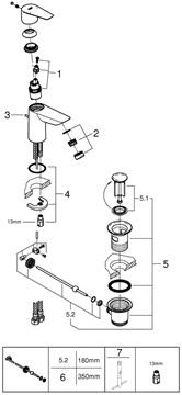 GROHE BAUEDGE umyvadlová stojánková baterie, s odtokovou soupravou, chrom 23894001 Obrázek - fotka