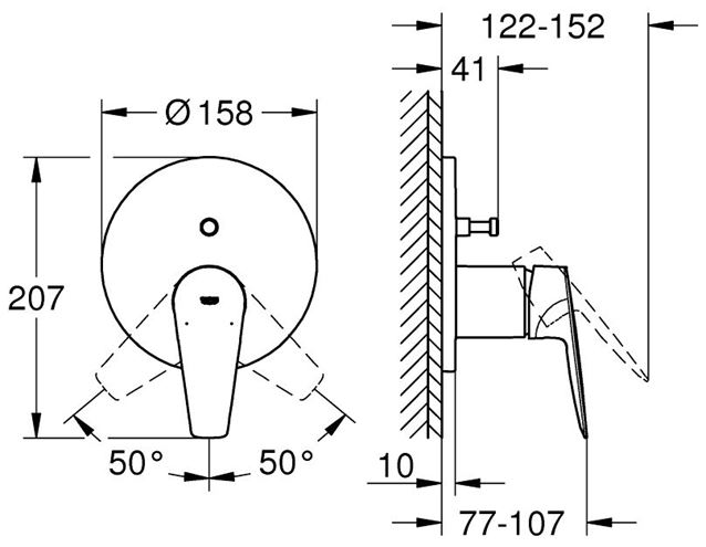 GROHE BAUEDGE vanová podomítková baterie, s přepínačem, chrom 24162001 Technický nákres