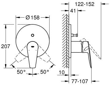 GROHE BAUEDGE vanová podomítková baterie, s přepínačem, chrom 24162001 Technický nákres