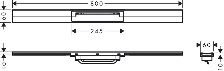 HANSGROHE 800 RAINDRAIN FLEX vrchní sada sprchového žlabu, zkracovatelný, pro instalaci volně na plochu, matná černá 56044670 Technický nákres