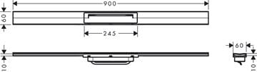 HANSGROHE 900 RAINDRAIN FLEX vrchní sada sprchového žlabu, zkracovatelný, pro instalaci volně na plochu, kartáčovaná nerez ocel 56045800 Technický nákres