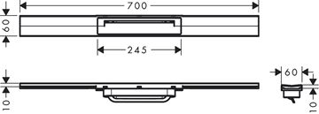 HANSGROHE 700 RAINDRAIN FLEX vrchní sada sprchového žlabu, zkracovatelný, pro instalaci volně na plochu, kartáčovaná nerez ocel 56043800 Technický nákres