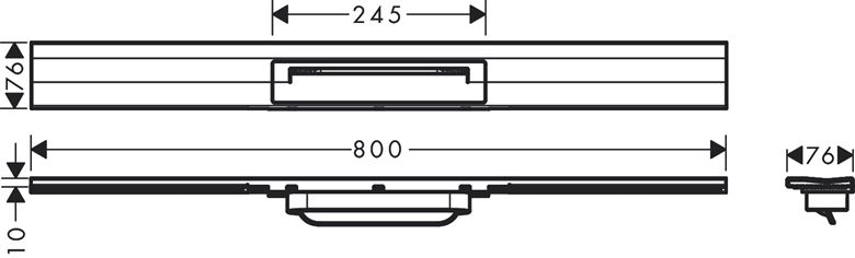 HANSGROHE 800 RAINDRAIN FLEX vrchní sada sprchového žlabu, zkracovatelný, pro instalaci ke stěně, matná černá 56051670 Technický nákres
