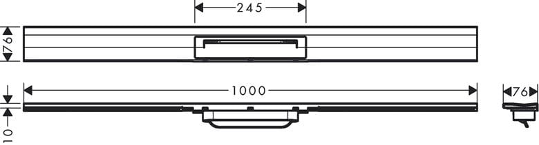 HANSGROHE 1000 RAINDRAIN FLEX vrchní sada sprchového žlabu, zkracovatelný, pro instalaci ke stěně, matná černá 56053670 Technický nákres