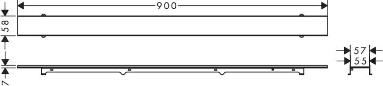 HANSGROHE 800 RAINDRAIN ROCK vrchní sada sprchového žlabu, zkracovatelný, k položení dlažby 56031000 Technický nákres