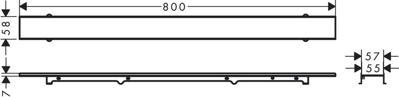 HANSGROHE 700 RAINDRAIN ROCK vrchní sada sprchového žlabu, zkracovatelný, k položení dlažby 56030000 Technický nákres