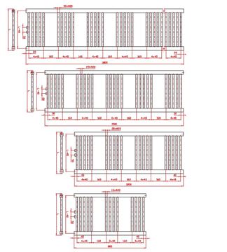 EASY KD koupelnový radiátor 800/450, středové připojení, bílá EA 450/800S Technický nákres