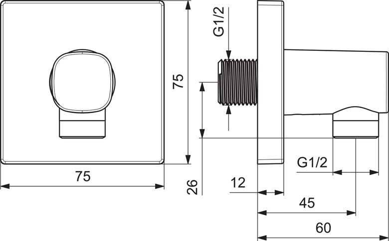 HANSA LIVING připojovací koleno, nástěnné, chrom 51180180 Technický nákres