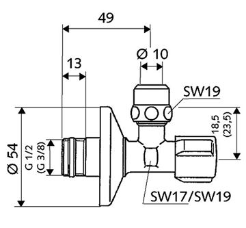 CONCEPT COMFORT rohový ventil 1/2"x3/8", chrom 049170601 Technický nákres