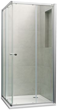 CONCEPT 100 sprchový kout 90x90 cm, rohový vstup, posuvné dveře, stříbrná matná/sklo čiré