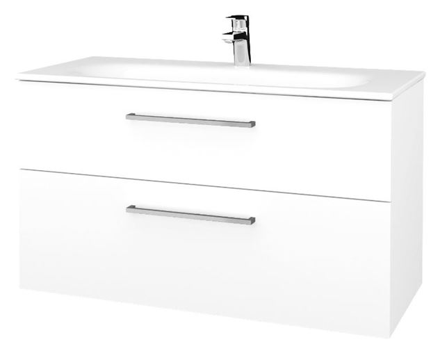 DŘEVOJAS PROJECT SZZ2 100 skříňka pod umyvadlo 99x44,8x56 cm, 2 zásuvky, úchytka chrom lesk, bílá lesk/bílá vysoký lesk 416553-T04 Obrázek - Hlavní obrázek