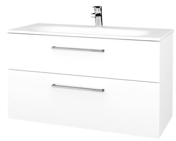 DŘEVOJAS PROJECT SZZ2 100 skříňka pod umyvadlo 99x44,8x56 cm, 2 zásuvky, úchytka chrom lesk, bílá lesk/bílá vysoký lesk