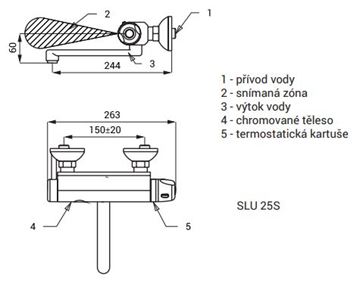 SANELA umyvadlová termostatická senzorová baterie, napájení ze sítě, chrom SLU 25S Technický nákres