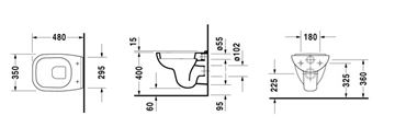 DURAVIT D-CODE závěsné WC 22110900002 Technický nákres