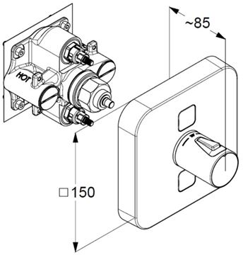 KLUDI PUSH podomítková termostatická baterie, pro 2 spotřebiče, chrom 389110538 Technický nákres
