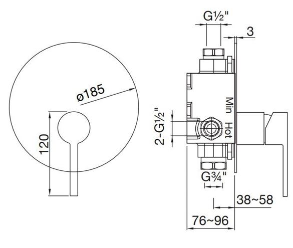 STEINBERG 260 sprchová podomítková baterie, chrom 260 2243 3 Technický nákres