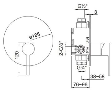 STEINBERG 260 sprchová podomítková baterie, chrom 260 2243 3 Technický nákres