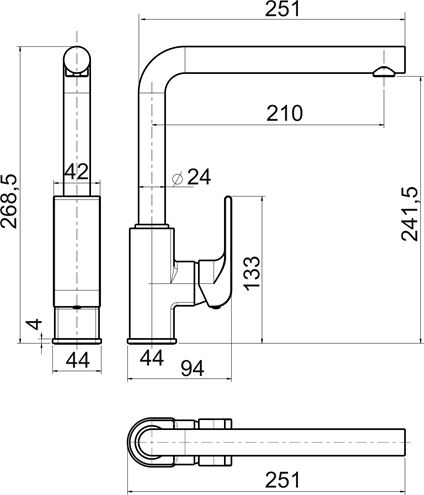 NOVASERVIS NOBLESS SHARP dřezová baterie, chrom 37713,0 Technický nákres