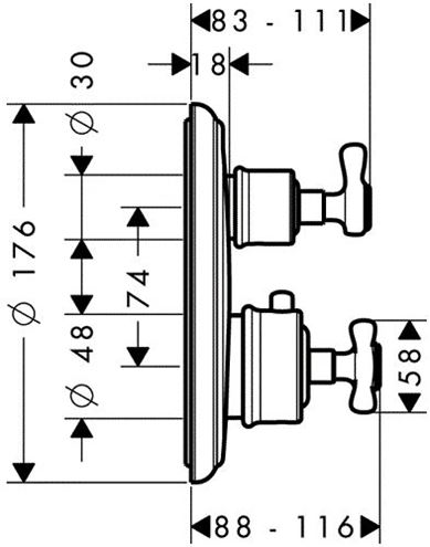 AXOR MONTREUX podomítková termostatická baterie, chrom 16800000 Technický nákres