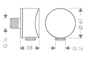HANSGROHE FIXFIT S přípojka hadice 61mm se zpětným ventilem 1/2"x1/2", matná černá 26453670 Technický nákres