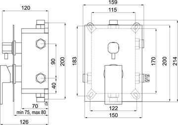 NOVASERVIS TITANIA SMART podomítková baterie, pro 2 spotřebiče, s tělesem, chrom BOX98051R,0 Technický nákres
