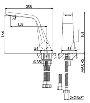 STEINBERG 260 umyvadlová stojánková baterie, chrom 260 1010 1 Technický nákres