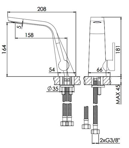 STEINBERG 260 umyvadlová stojánková baterie, chrom 260 1010 1 Technický nákres