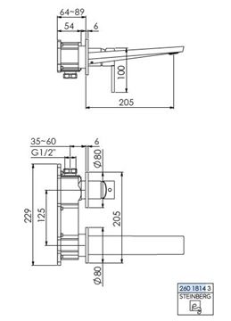 STEINBERG 260 umyvadlová podomítková baterie, chrom 260 1814 3 Technický nákres