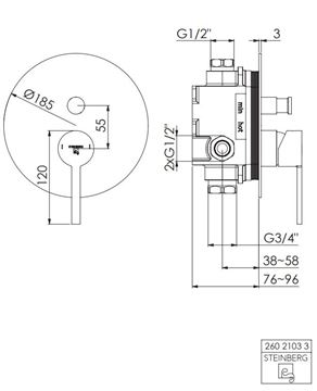 STEINBERG 260 vanová podomítková baterie, s přepínačem, chrom 260 2103 3 Technický nákres