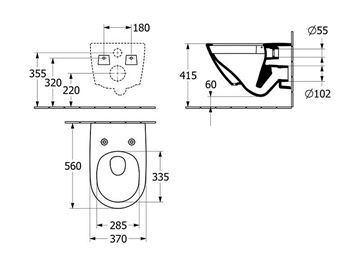 VILLEROY & BOCH SUBWAY 3.0 závěsné WC, se SoftClosing sedátkem, TwistFlush splachování, alpská bílá 4670TS01 Technický nákres