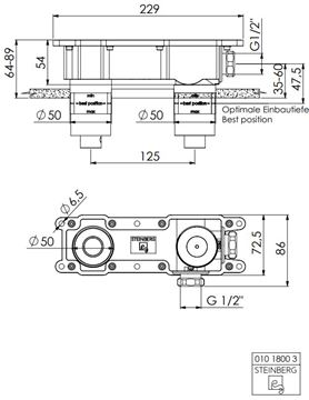 STEINBERG STEINBOX podomítkové těleso G 1/2 010 1800 3 Technický nákres