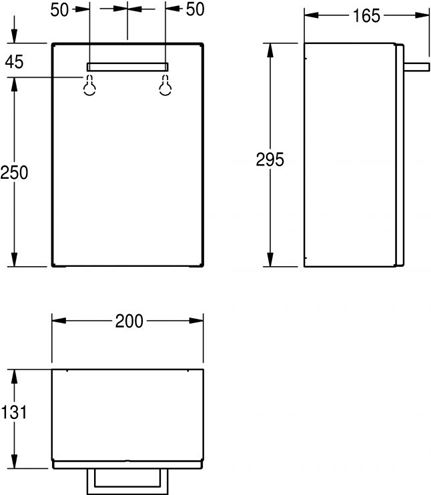 KWC RODAN RODX611 odpadkový koš 3,7 l, závěsný, nerez ocel 2000090063 Technický nákres