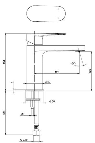 LAUFEN NEJA umyvadlová stojánková baterie, chrom H3115110041101 Technický nákres