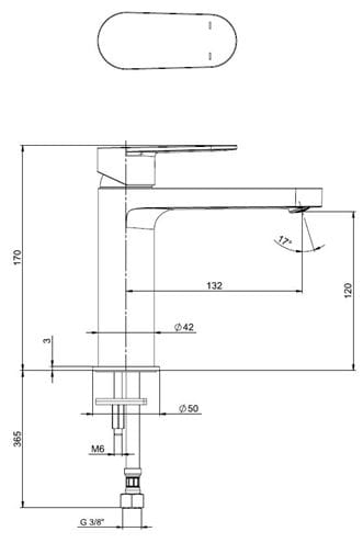 LAUFEN NEJA umyvadlová stojánková baterie, chrom H3115110041201 Technický nákres