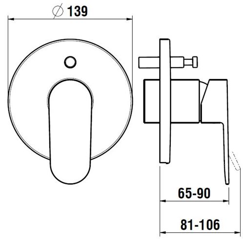 LAUFEN NEJA vanová podomítková baterie, s přepínačem, chrom H3215160040001 Technický nákres