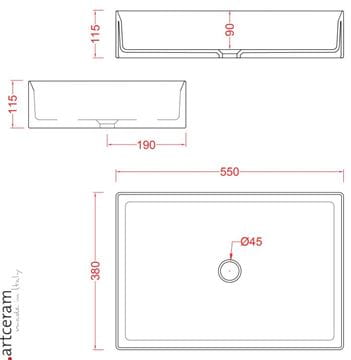 ARTCERAM SCALINO umyvadlo na desku 55 cm, bez přepadu, lesklá bílá  SCL002 01,00 Technický nákres