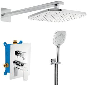 NOVASERVIS METALIA 58 sprchový set s podomítkovou baterií, horní sprcha, ruční sprcha se 3 proudy, hadice, držák, Eco, chrom/bílá