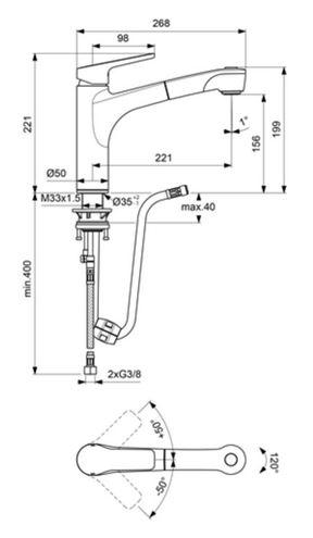 CONCEPT 200 dřezová baterie, s vytahovací sprškou, chrom BC601AA Technický nákres