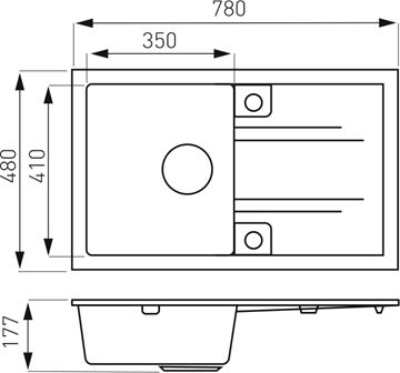 NOVASERVIS granitový dřez 780x480 mm, otočný, 2 otvory, odkapávač, písek DRGM48/78SA Technický nákres