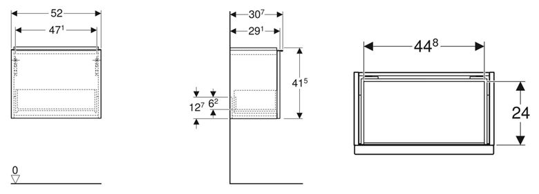 GEBERIT ICON skříňka pod umývátko 52x30,7x41,5 cm, 1 zásuvka, matná bílá 502.302.01.3 Technický nákres