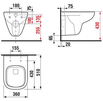 DEEP BY JIKA závěsné WC, Rimless splachování H8206140000001 Technický nákres